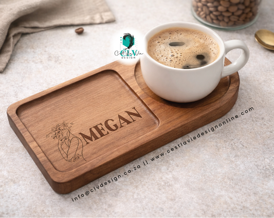 COFFEE/TEA WOODEN ENGRAVED TRAY