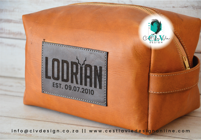 GENUINE LEATHER  BOX TOILETRY BAG WITH PATCH