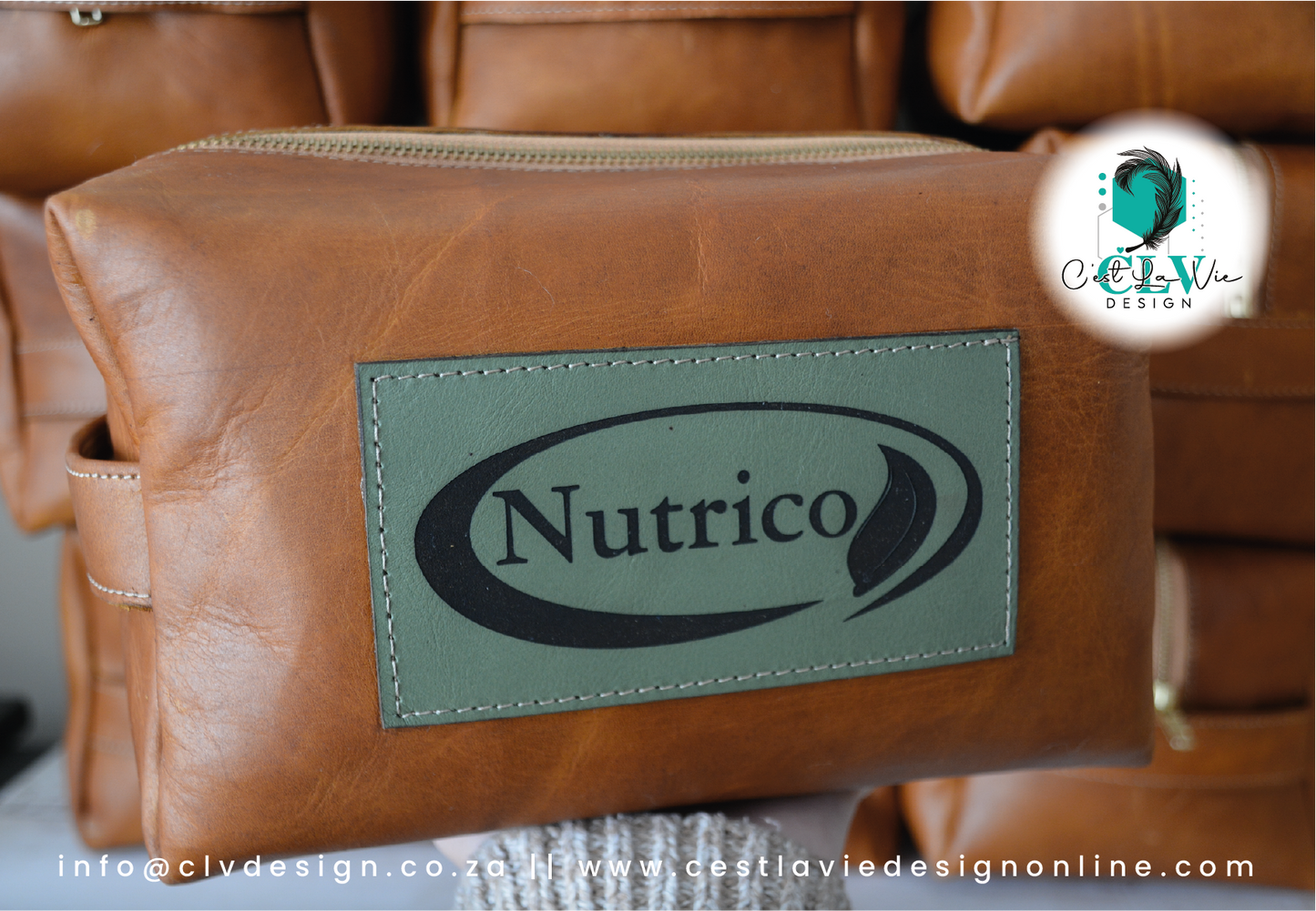 GENUINE LEATHER  BOX TOILETRY BAG WITH PATCH