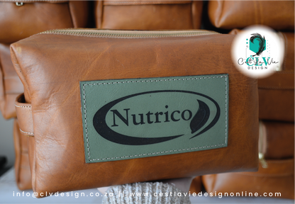 GENUINE LEATHER  BOX TOILETRY BAG WITH PATCH