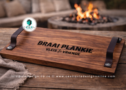 FARM STYLE TRAY WITH LEATHER HANDLES