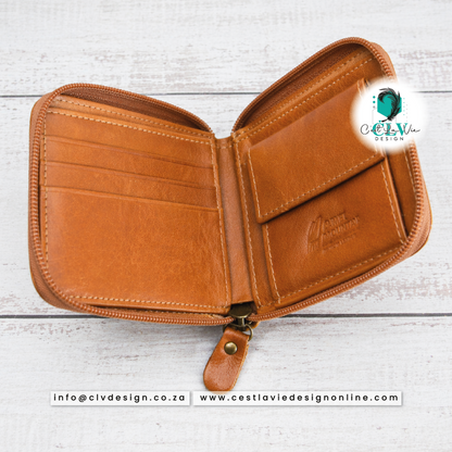 GENUINE LEATHER  ZIP AROUND CAMEL MOUNTAIN WALLET
