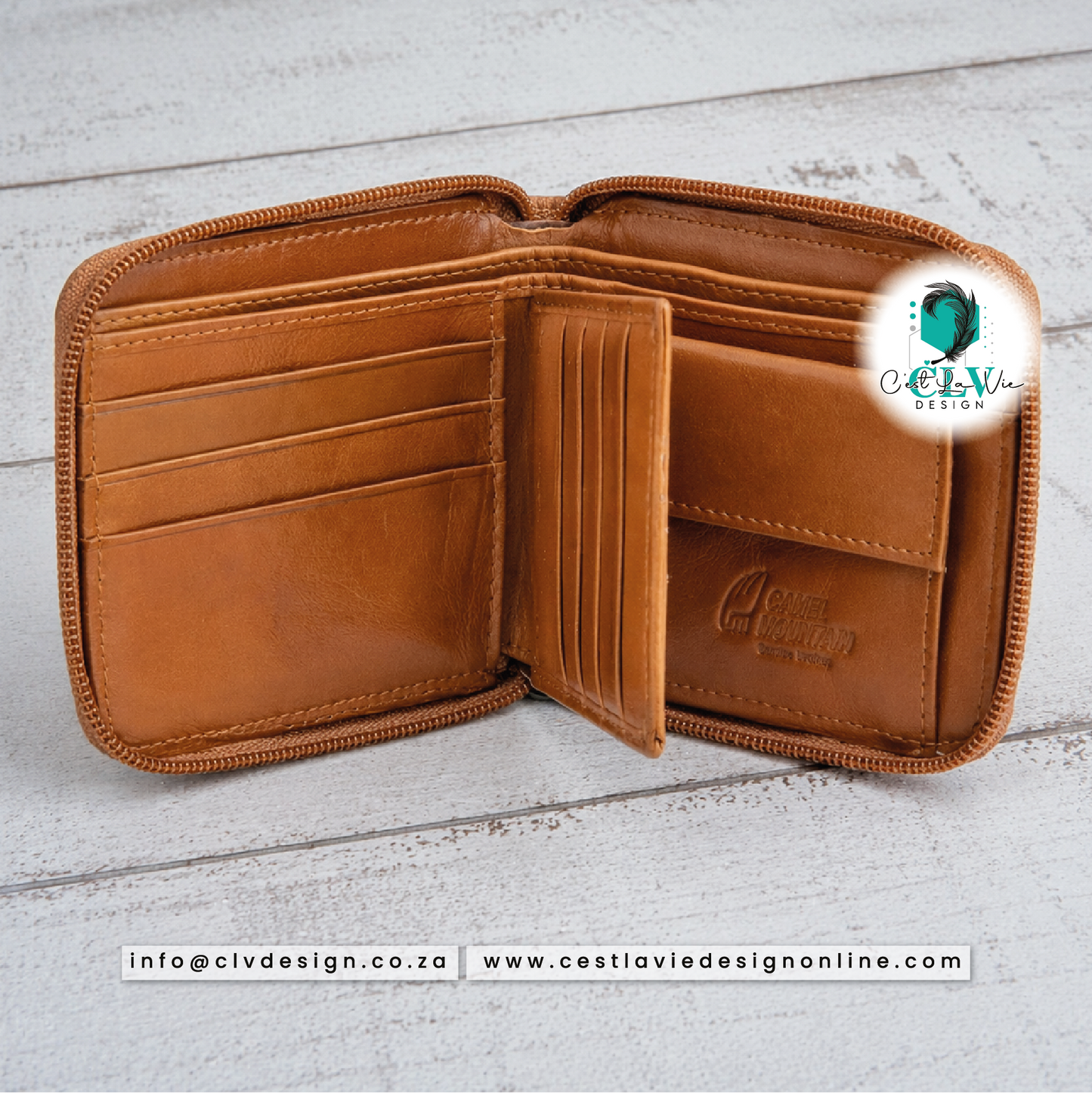 GENUINE LEATHER  ZIP AROUND CAMEL MOUNTAIN WALLET
