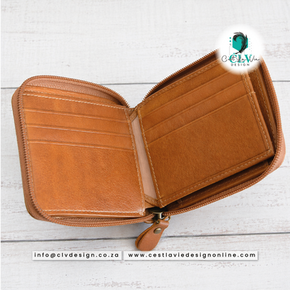 GENUINE LEATHER  ZIP AROUND CAMEL MOUNTAIN WALLET