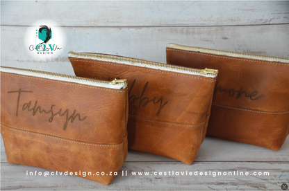 HALFWAY STITCHED GENUINE LEATHER COSMETIC BAG