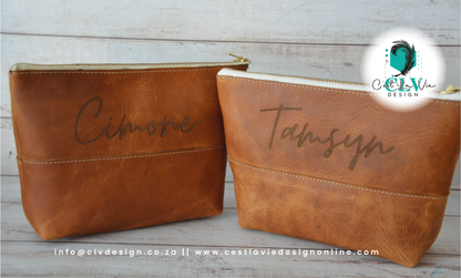 HALFWAY STITCHED GENUINE LEATHER COSMETIC BAG