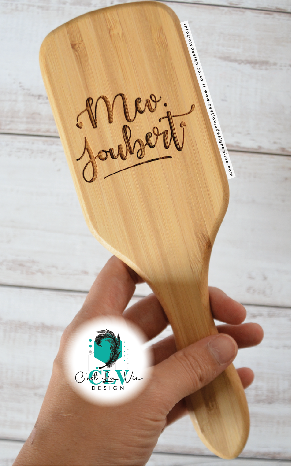 BAMBOO PADDLE BRUSH WITH ENGRAVING