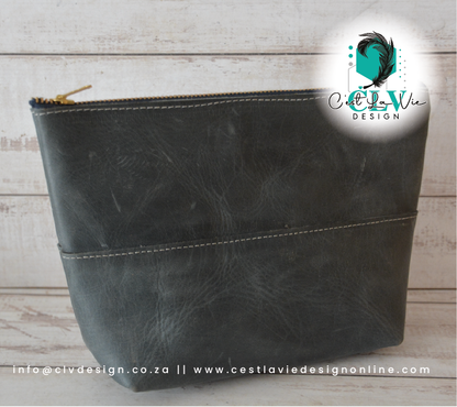 HALFWAY STITCHED GENUINE LEATHER COSMETIC BAG