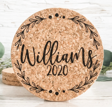 Load image into Gallery viewer, CORK ENGRAVED COASTER